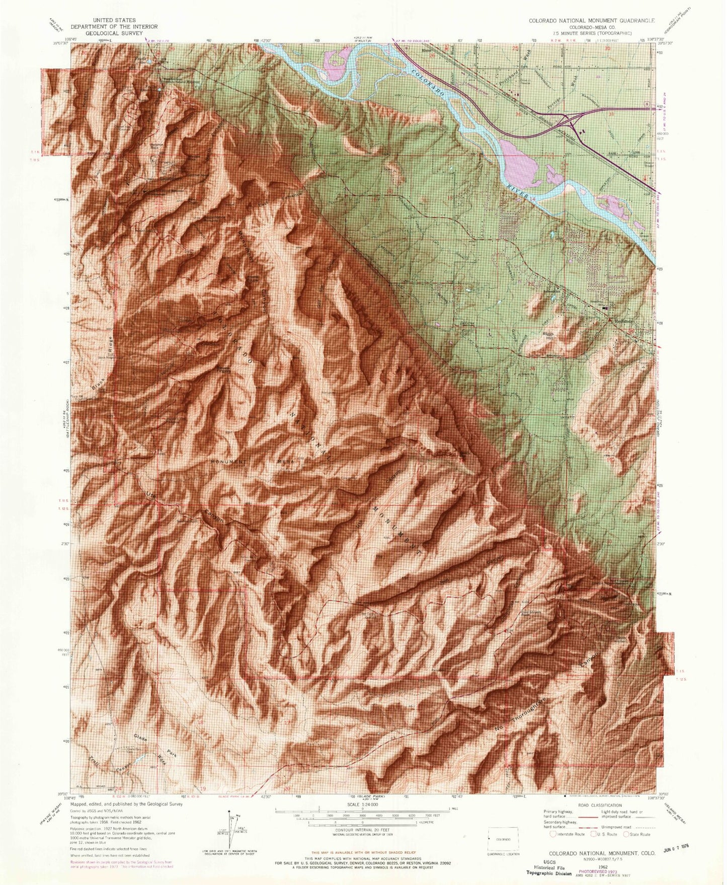 Classic USGS Colorado National Monument Colorado 7.5'x7.5' Topo Map Image