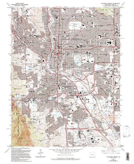 Classic USGS Colorado Springs Colorado 7.5'x7.5' Topo Map Image