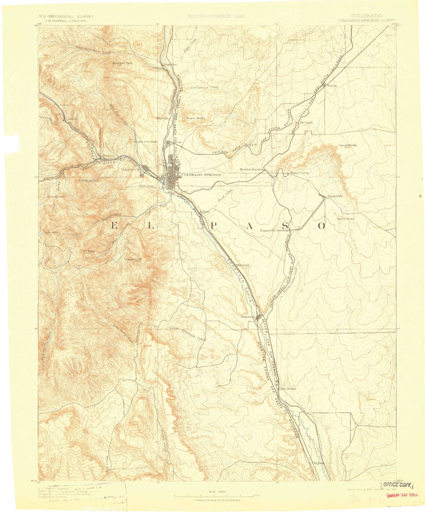 Historic 1893 Colorado Springs Colorado 30'x30' Topo Map Image
