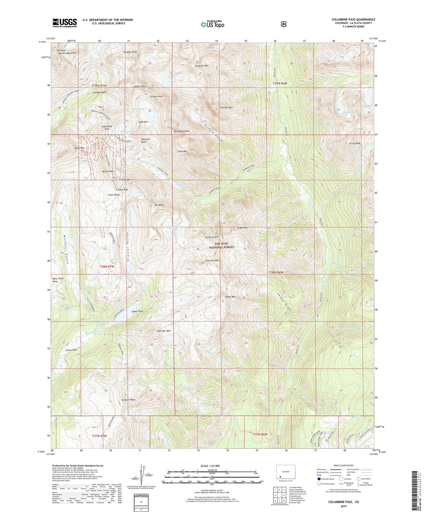 Columbine Pass Colorado US Topo Map Image