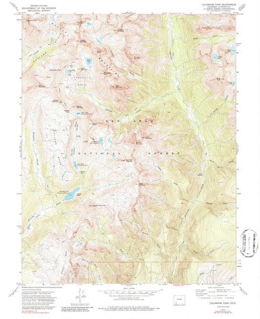 USGS Classic Columbine Pass Colorado 7.5'x7.5' Topo Map Image