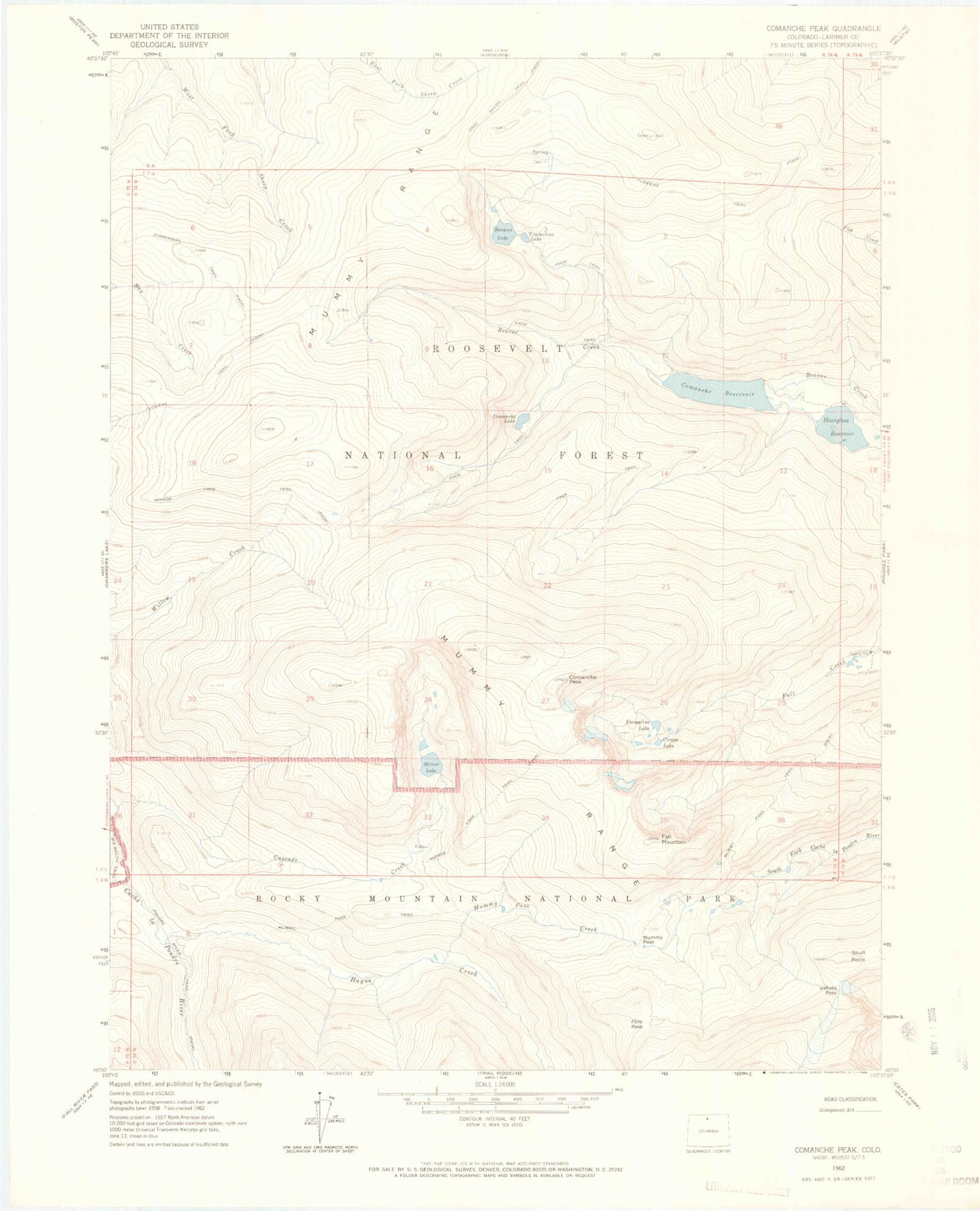 Classic USGS Comanche Peak Colorado 7.5'x7.5' Topo Map Image