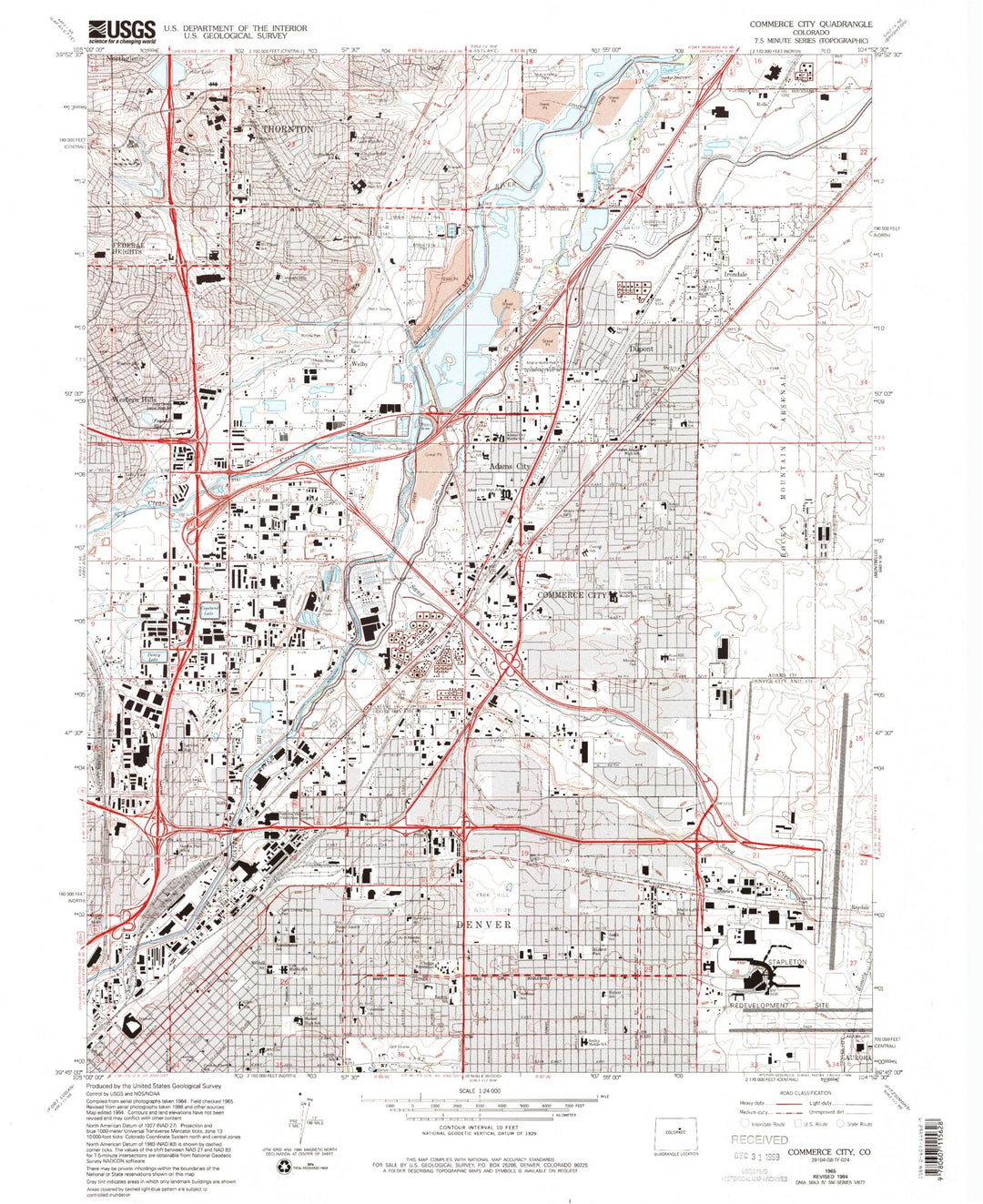 Classic USGS Commerce City Colorado 7.5'x7.5' Topo Map, image size:1080x1323