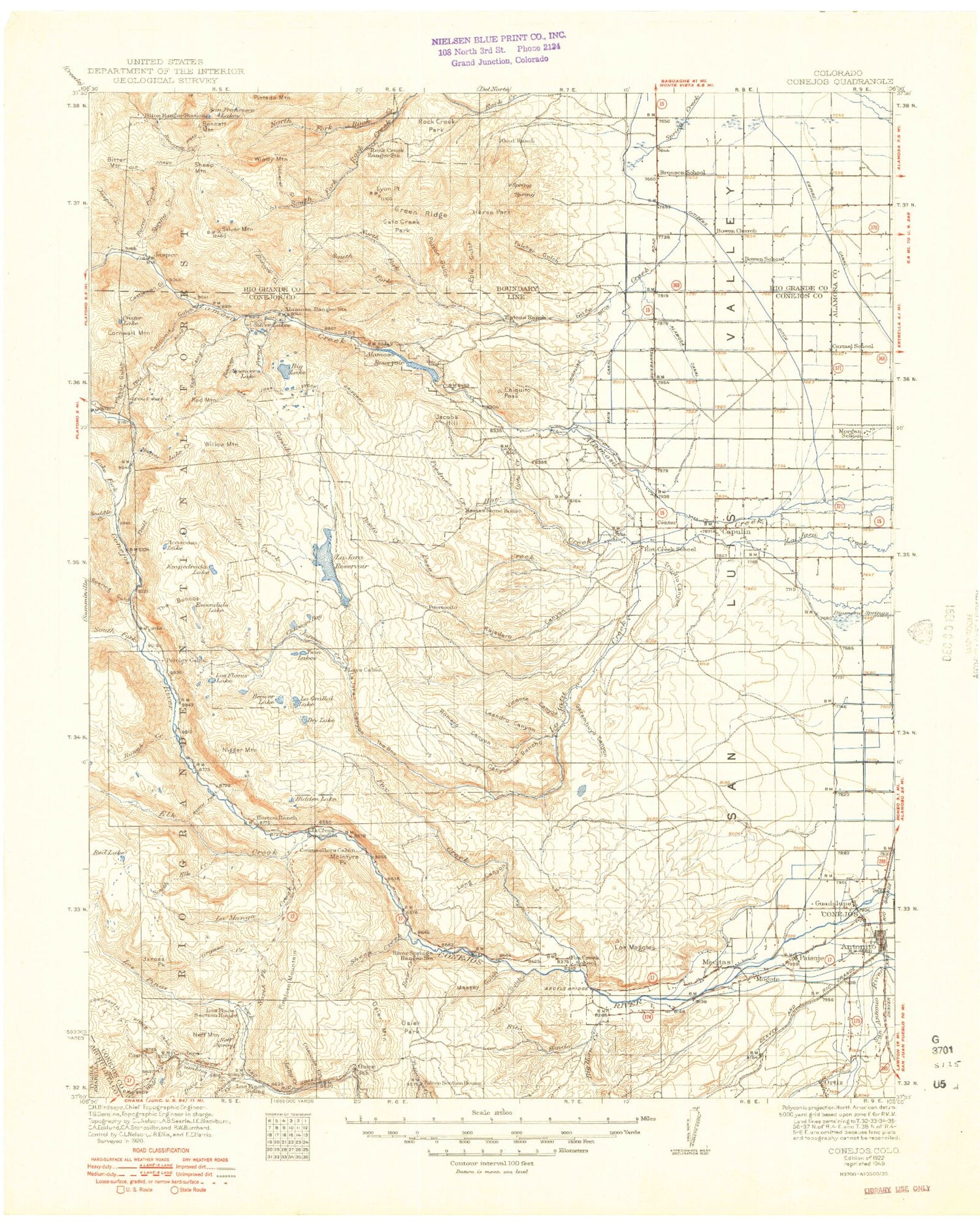 Historic 1922 Conejos Colorado 30'x30' Topo Map Image