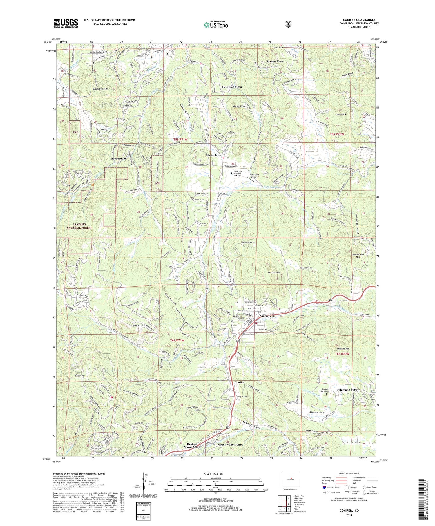 Conifer Colorado US Topo Map Image