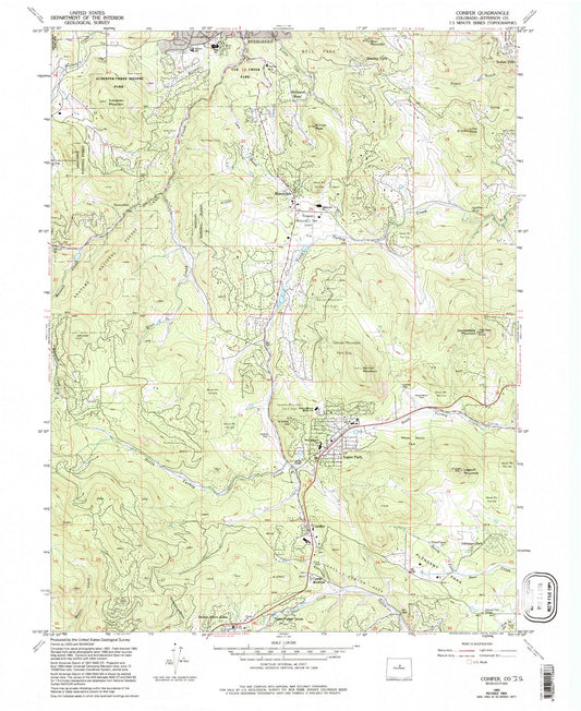 Classic USGS Conifer Colorado 7.5'x7.5' Topo Map Image