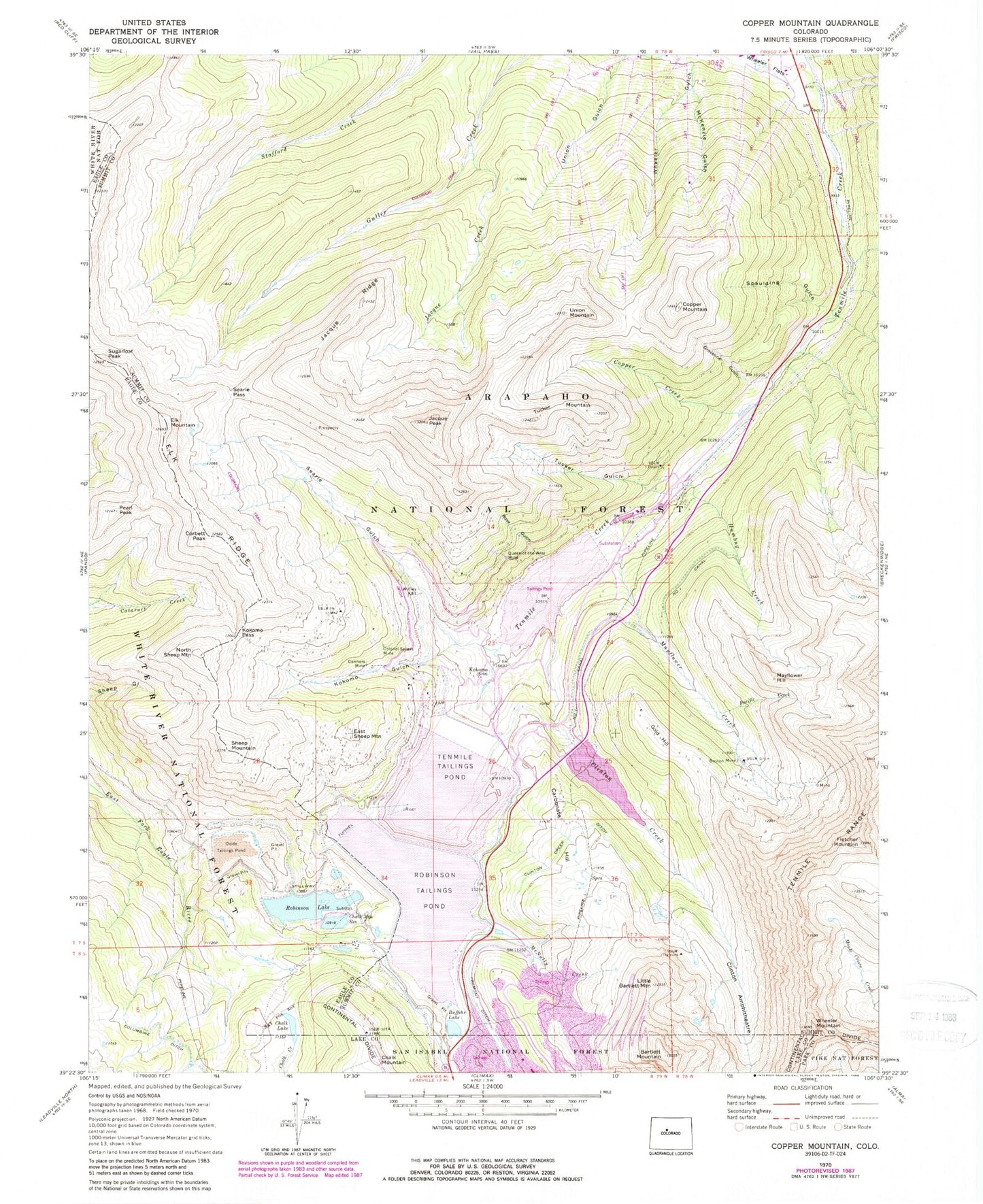 Classic USGS Copper Mountain Colorado 7.5'x7.5' Topo Map Image
