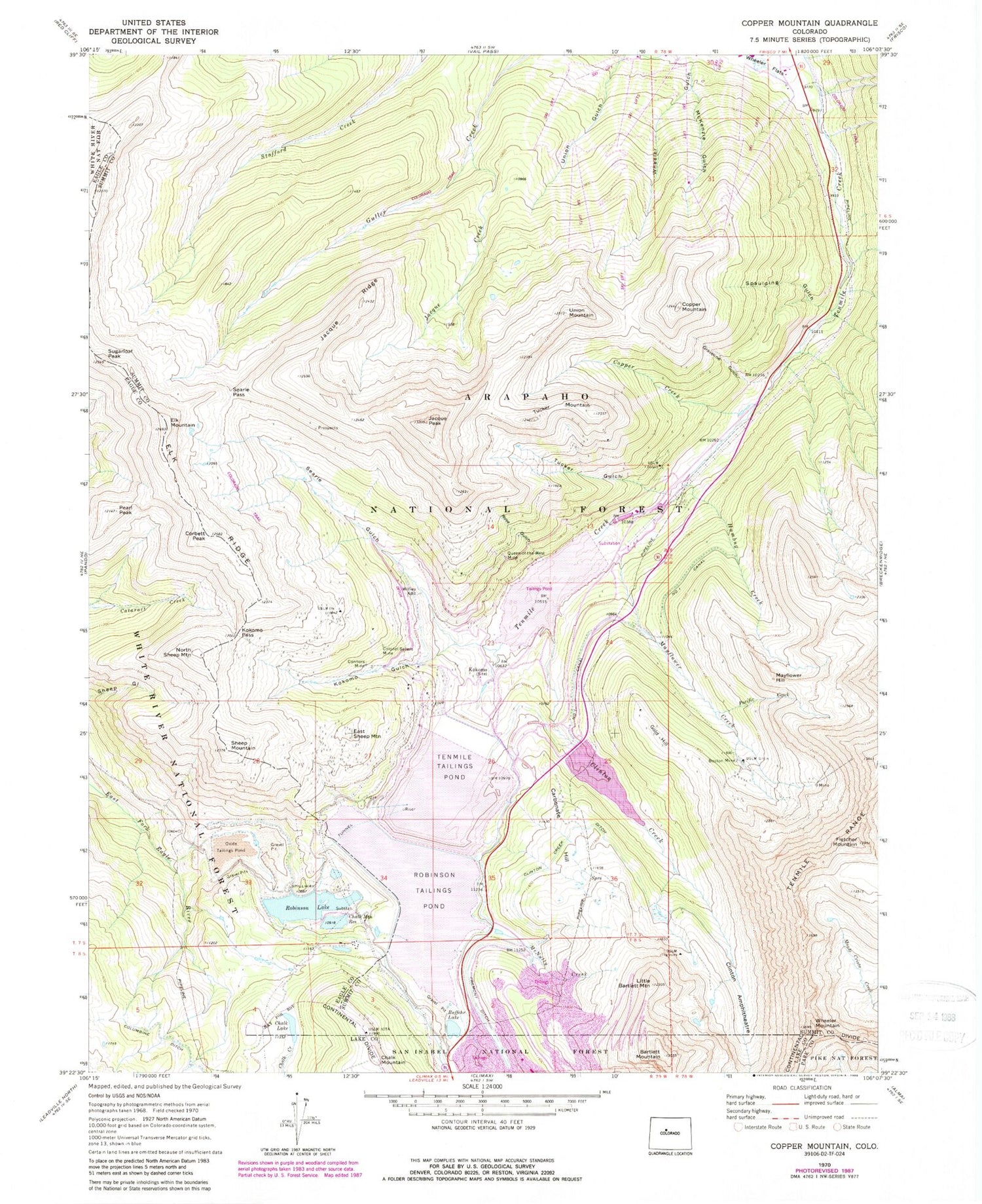 Classic USGS Copper Mountain Colorado 7.5'x7.5' Topo Map Image