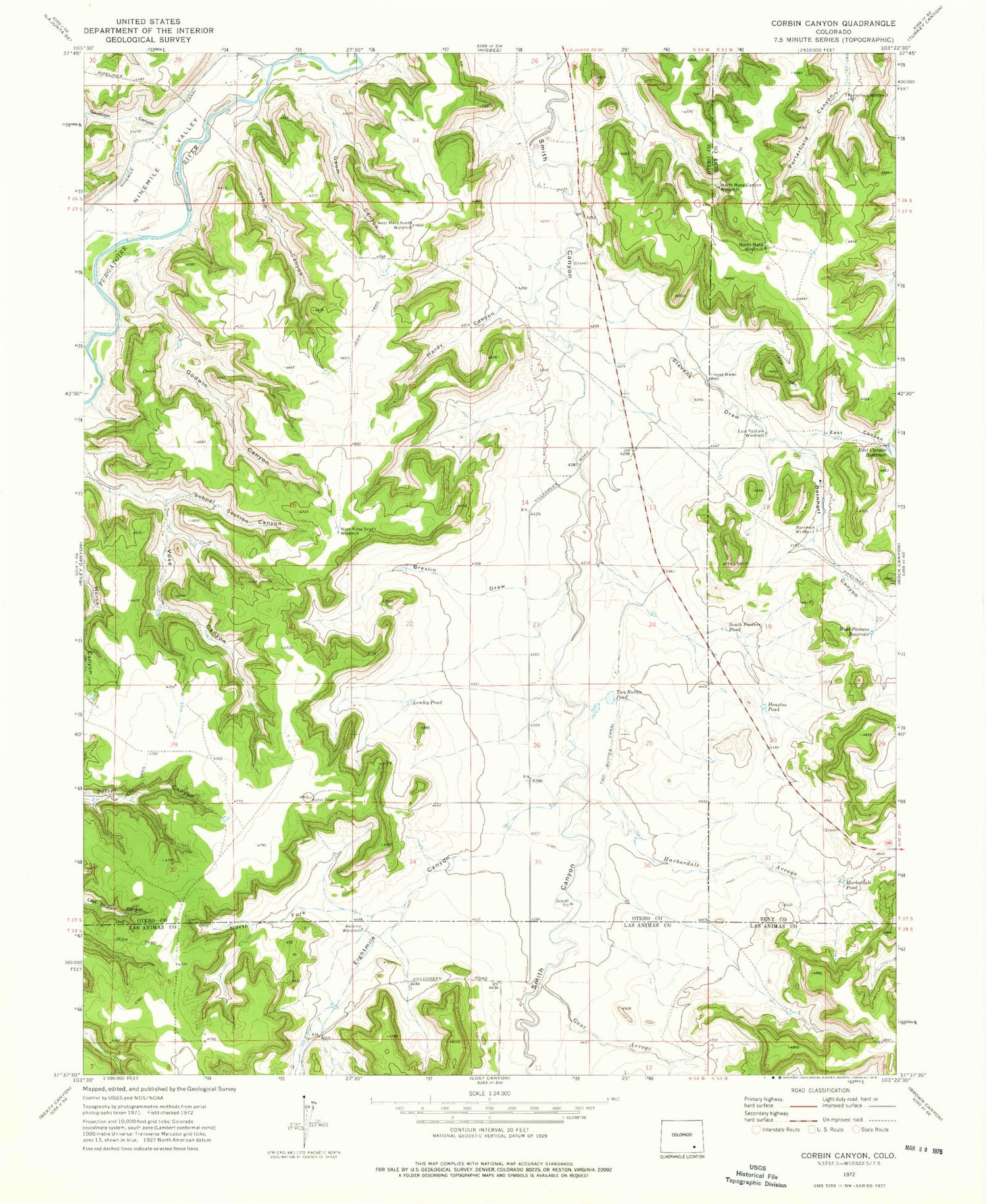 Classic USGS Corbin Canyon Colorado 7.5'x7.5' Topo Map Image