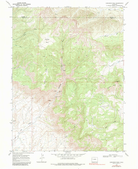 Classic USGS Corcoran Peak Colorado 7.5'x7.5' Topo Map Image