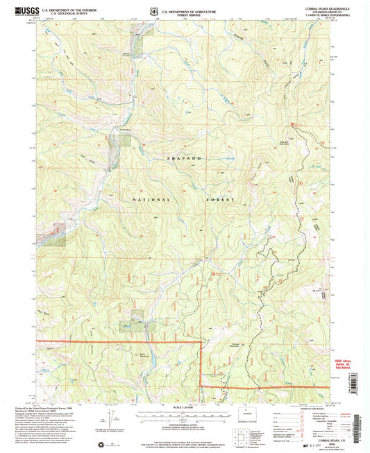 Classic USGS Corral Peaks Colorado 7.5'x7.5' Topo Map Image