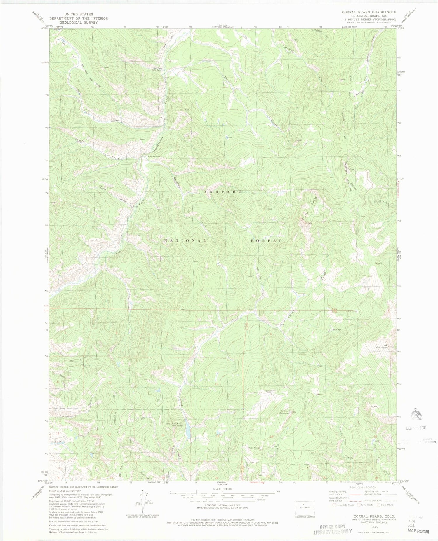 Classic USGS Corral Peaks Colorado 7.5'x7.5' Topo Map Image
