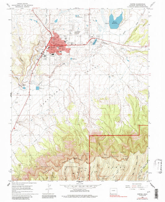 Classic USGS Cortez Colorado 7.5'x7.5' Topo Map Image