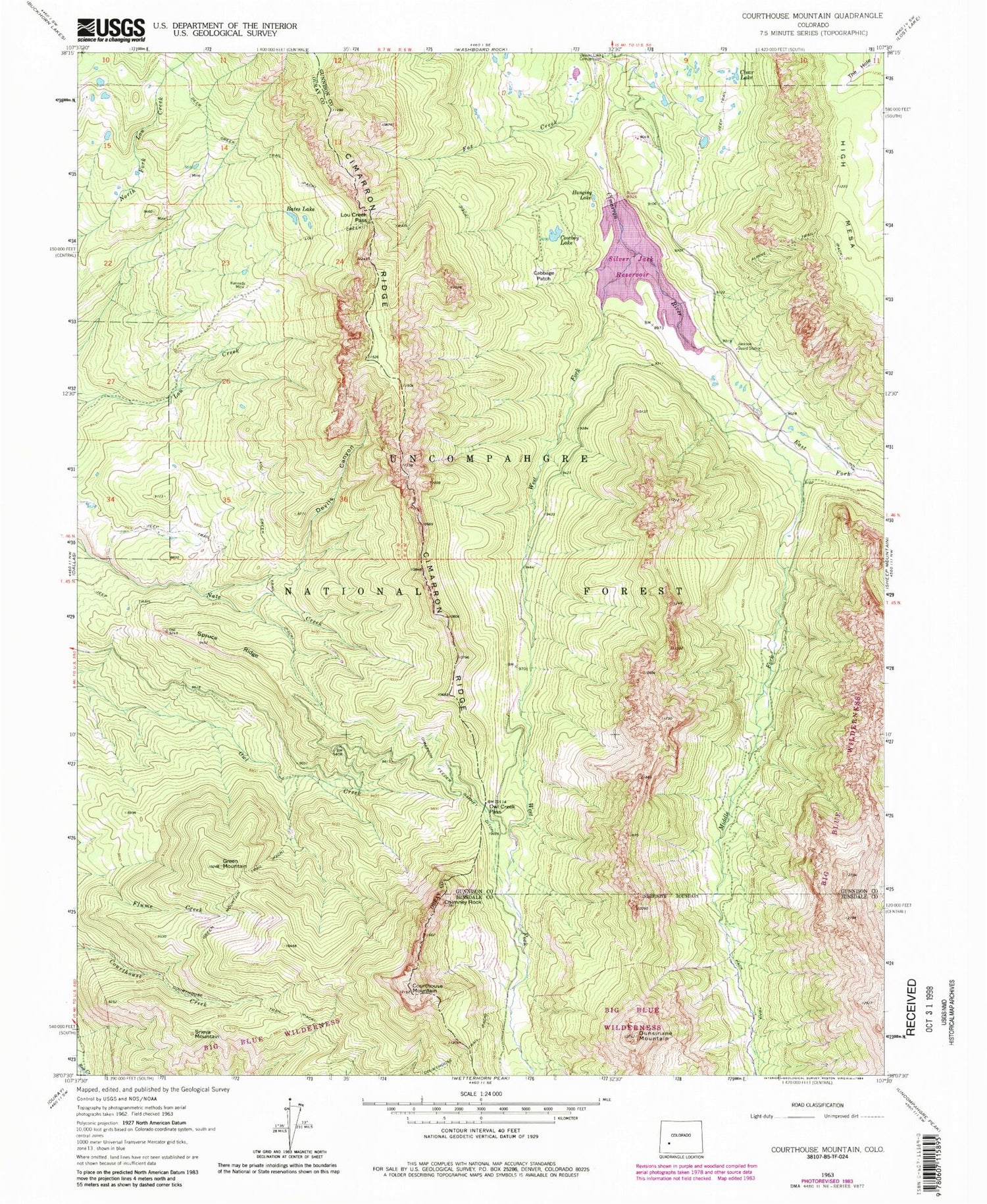 Classic USGS Courthouse Mountain Colorado 7.5'x7.5' Topo Map Image