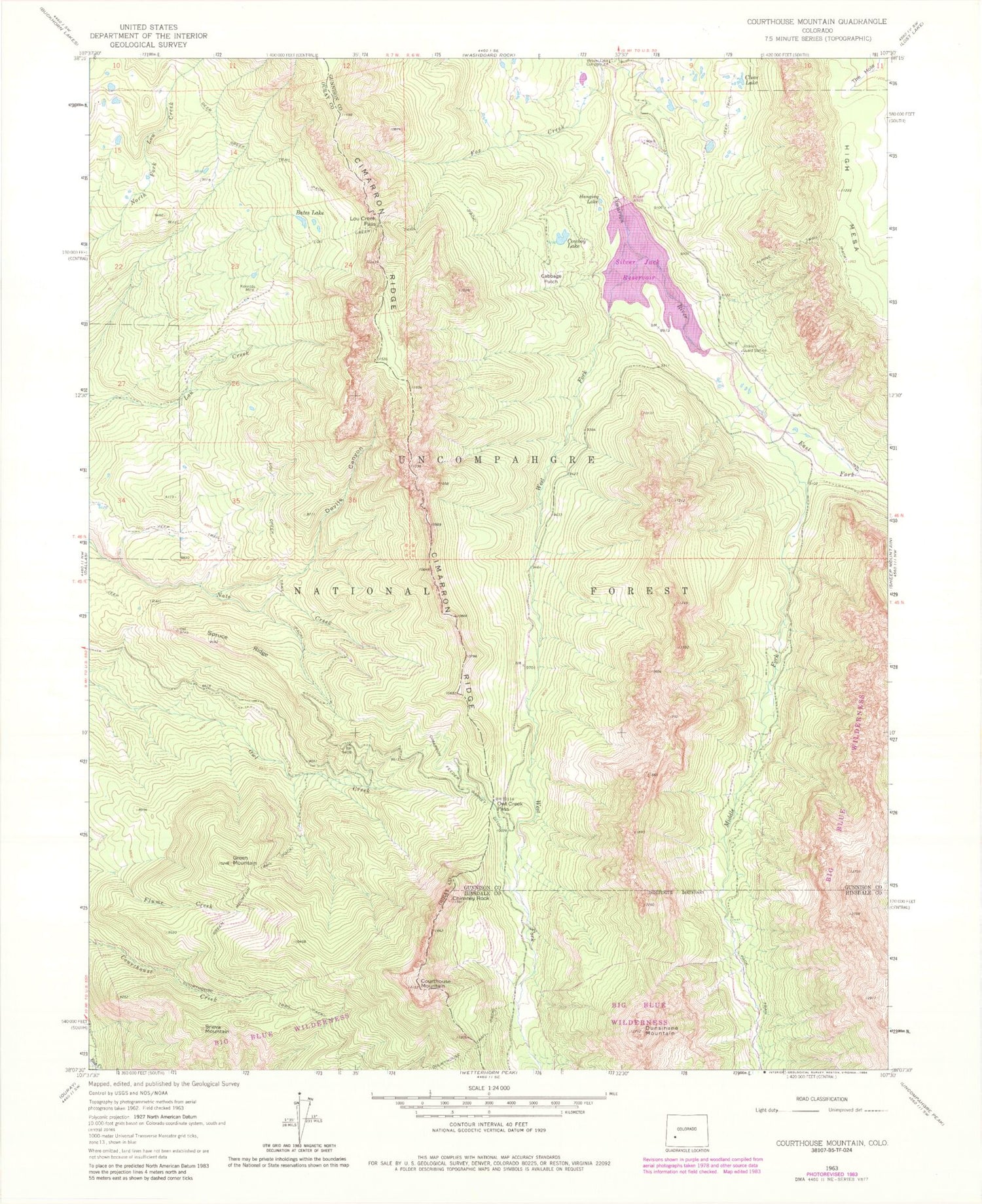 Classic USGS Courthouse Mountain Colorado 7.5'x7.5' Topo Map Image