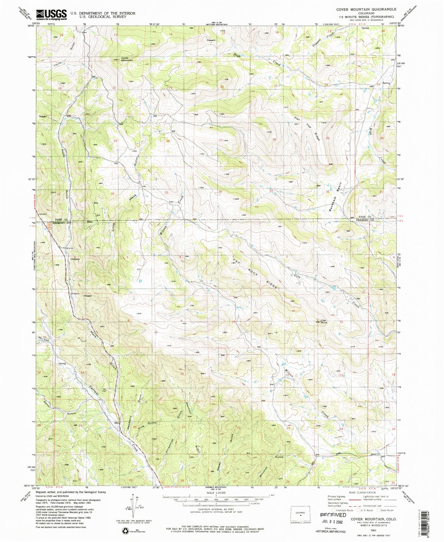 Classic USGS Cover Mountain Colorado 7.5'x7.5' Topo Map Image