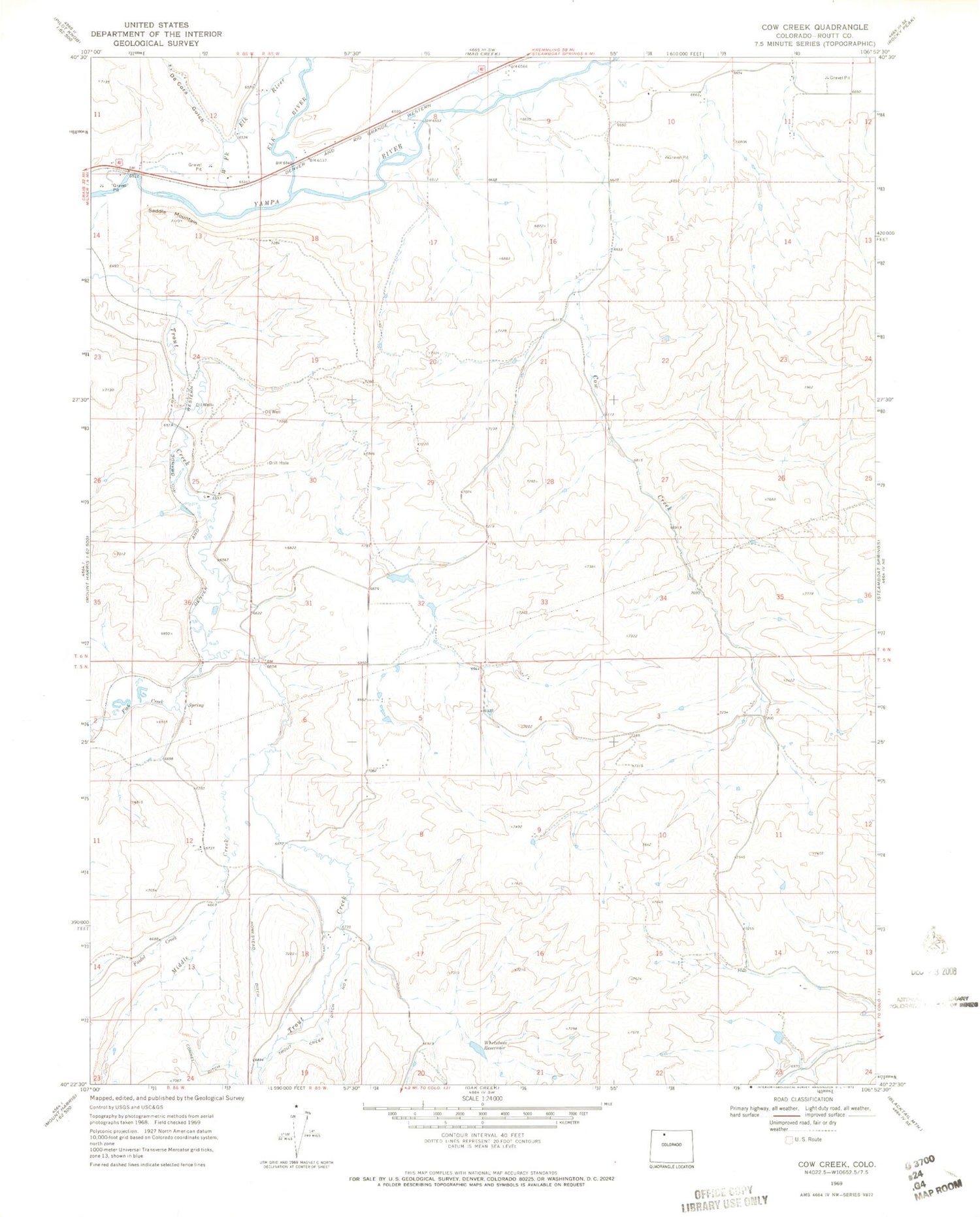 Classic USGS Cow Creek Colorado 7.5'x7.5' Topo Map Image
