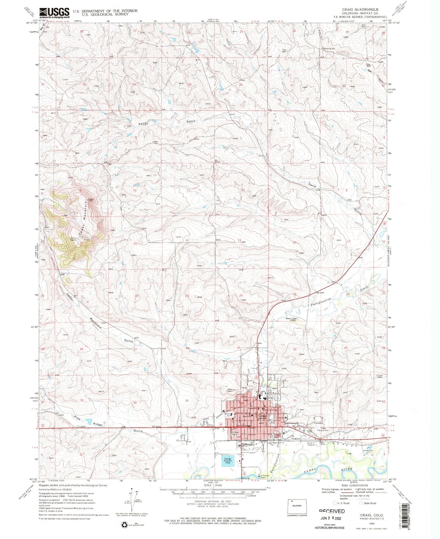 Classic USGS Craig Colorado 7.5'x7.5' Topo Map Image