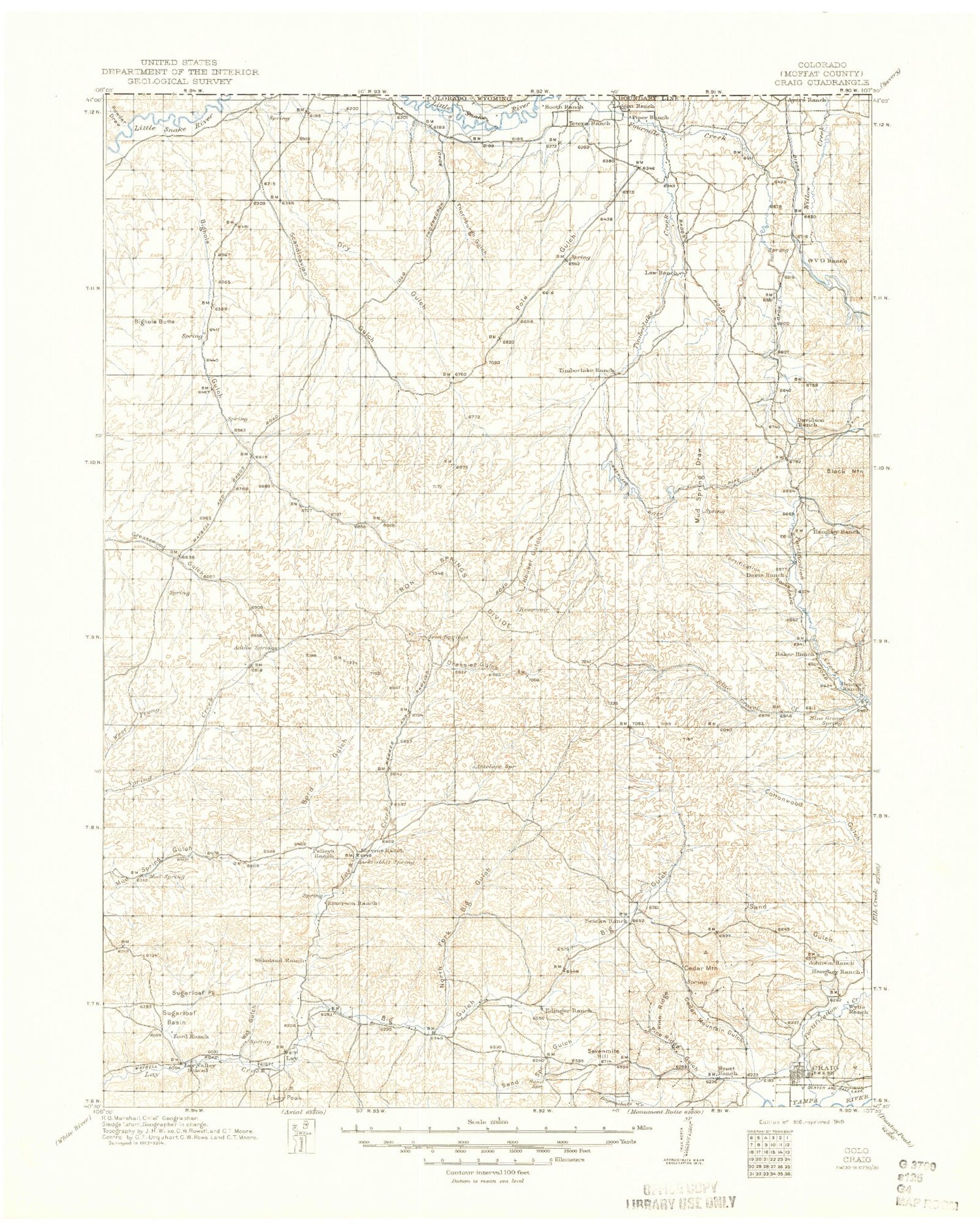 Historic 1916 Craig Colorado 30'x30' Topo Map Image