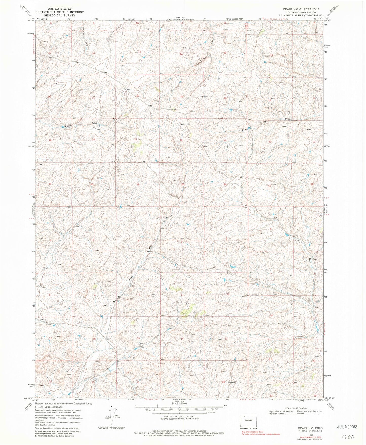 Classic USGS Craig NW Colorado 7.5'x7.5' Topo Map Image