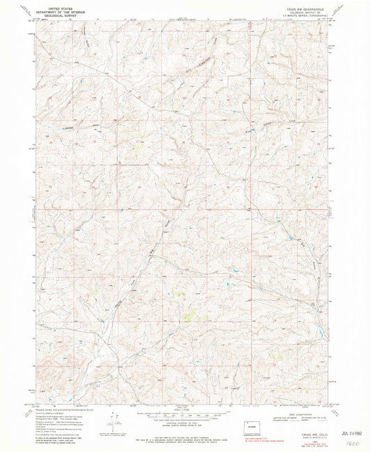 Classic USGS Craig NW Colorado 7.5'x7.5' Topo Map Image
