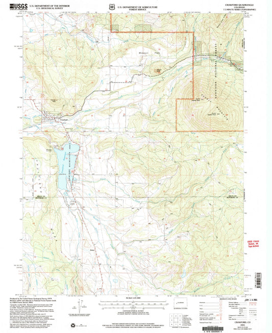 Classic USGS Crawford Colorado 7.5'x7.5' Topo Map Image