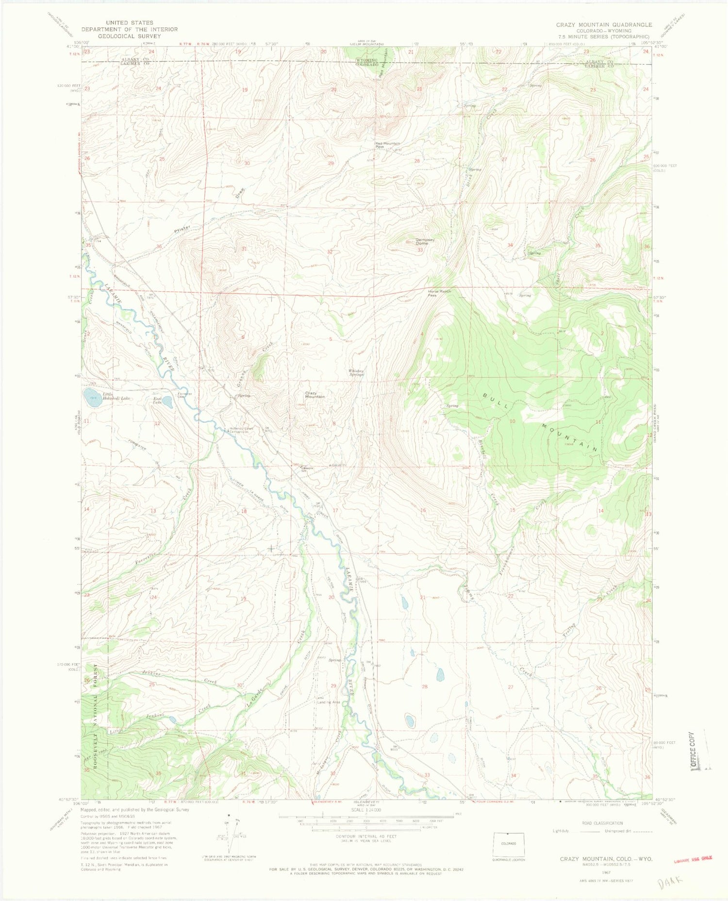 Classic USGS Crazy Mountain Colorado 7.5'x7.5' Topo Map Image