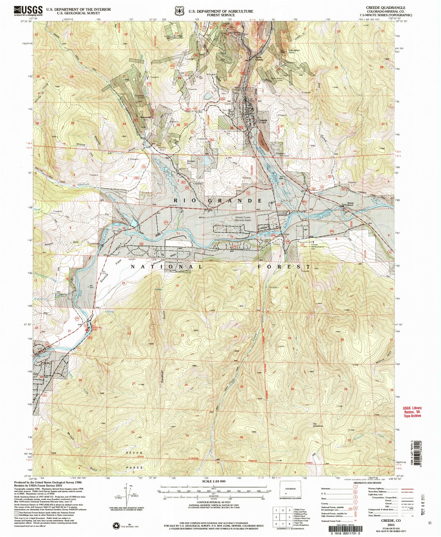 Classic USGS Creede Colorado 7.5'x7.5' Topo Map Image