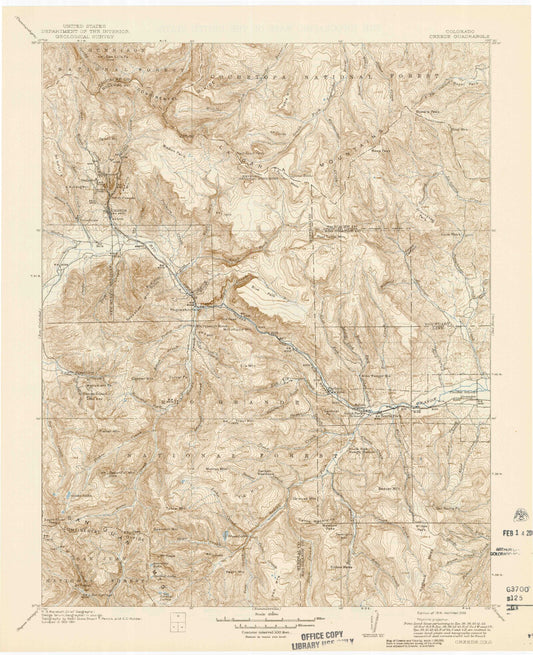 Historic 1916 Creede Colorado 30'x30' Topo Map Image