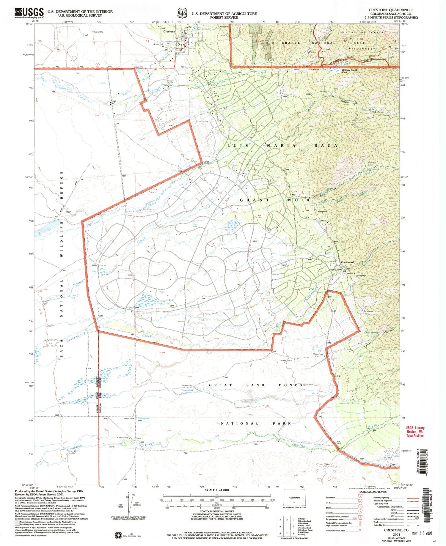 Classic USGS Crestone Colorado 7.5'x7.5' Topo Map Image