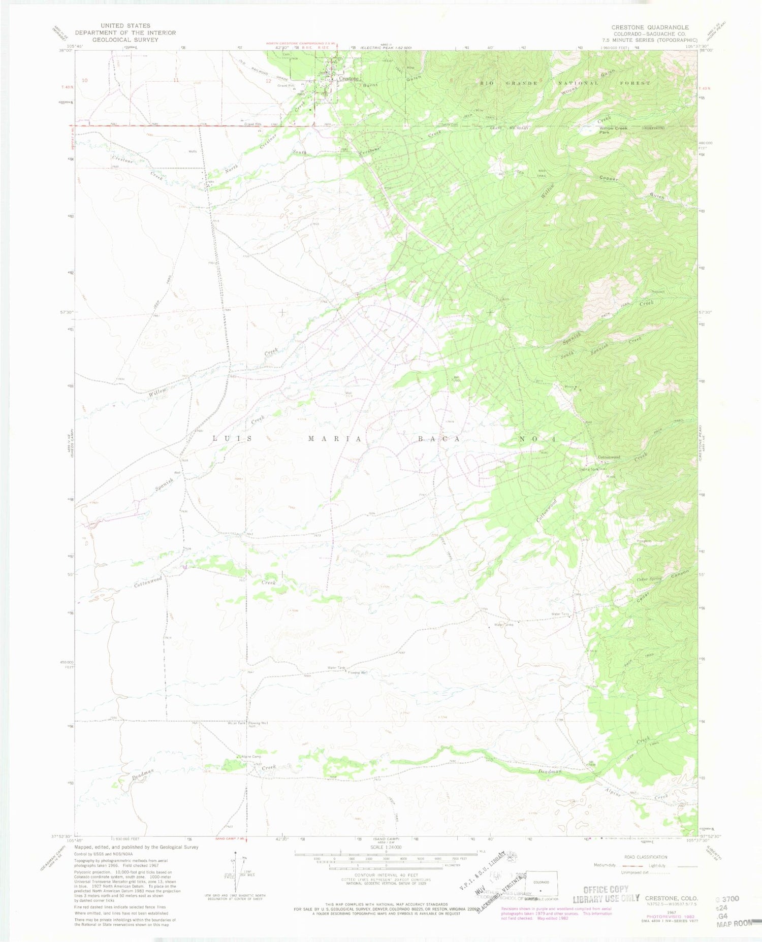 Classic USGS Crestone Colorado 7.5'x7.5' Topo Map Image