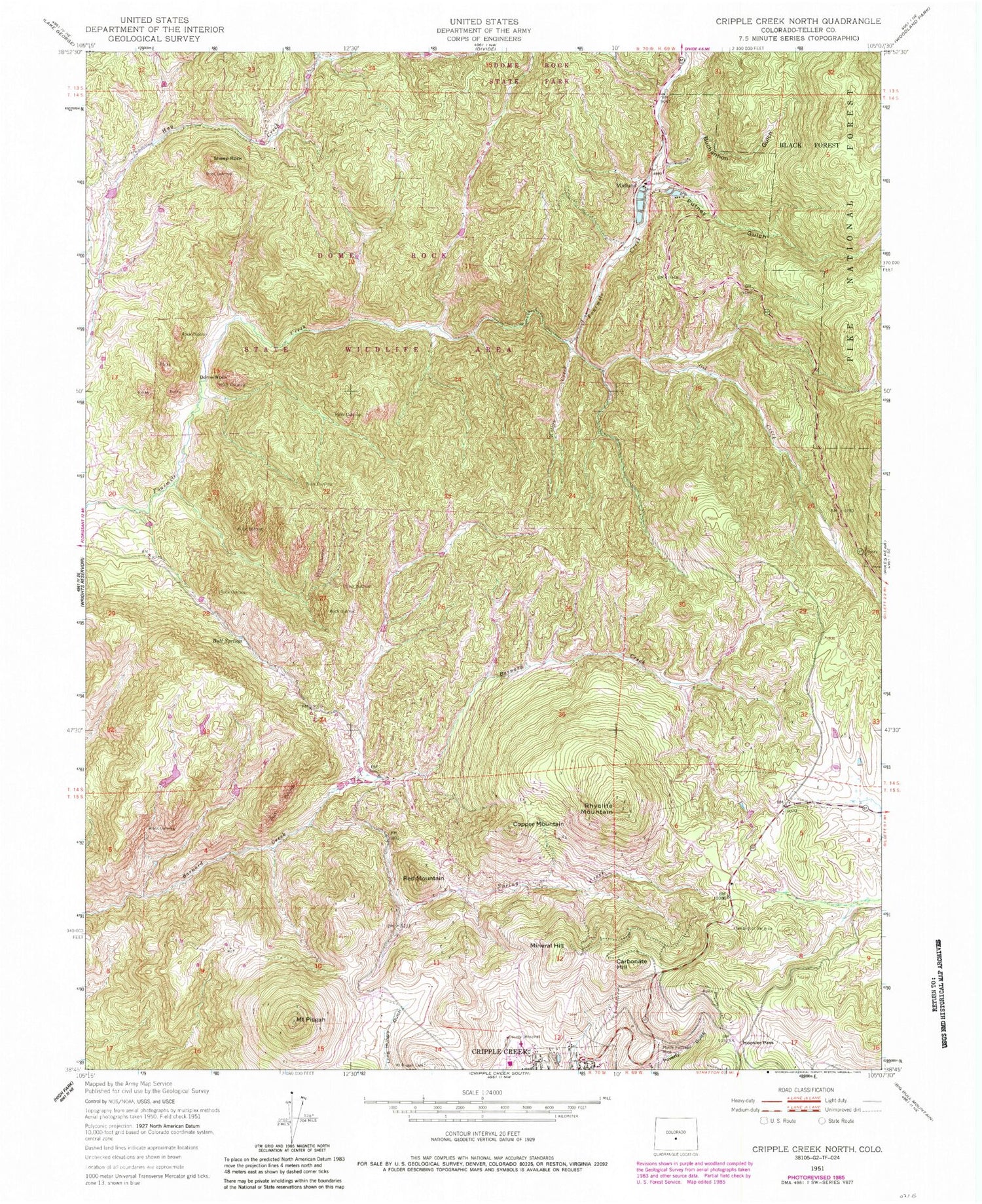 Classic USGS Cripple Creek North Colorado 7.5'x7.5' Topo Map Image