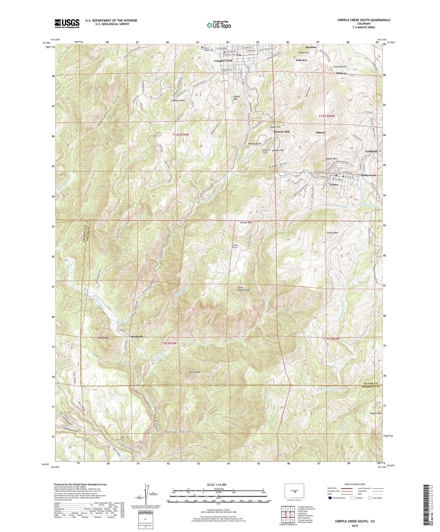 Cripple Creek South Colorado US Topo Map Image