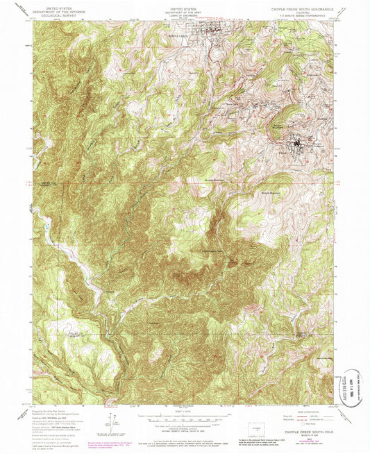 Classic USGS Cripple Creek South Colorado 7.5'x7.5' Topo Map Image