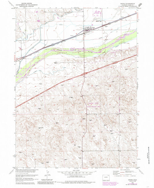 Classic USGS Crook Colorado 7.5'x7.5' Topo Map Image