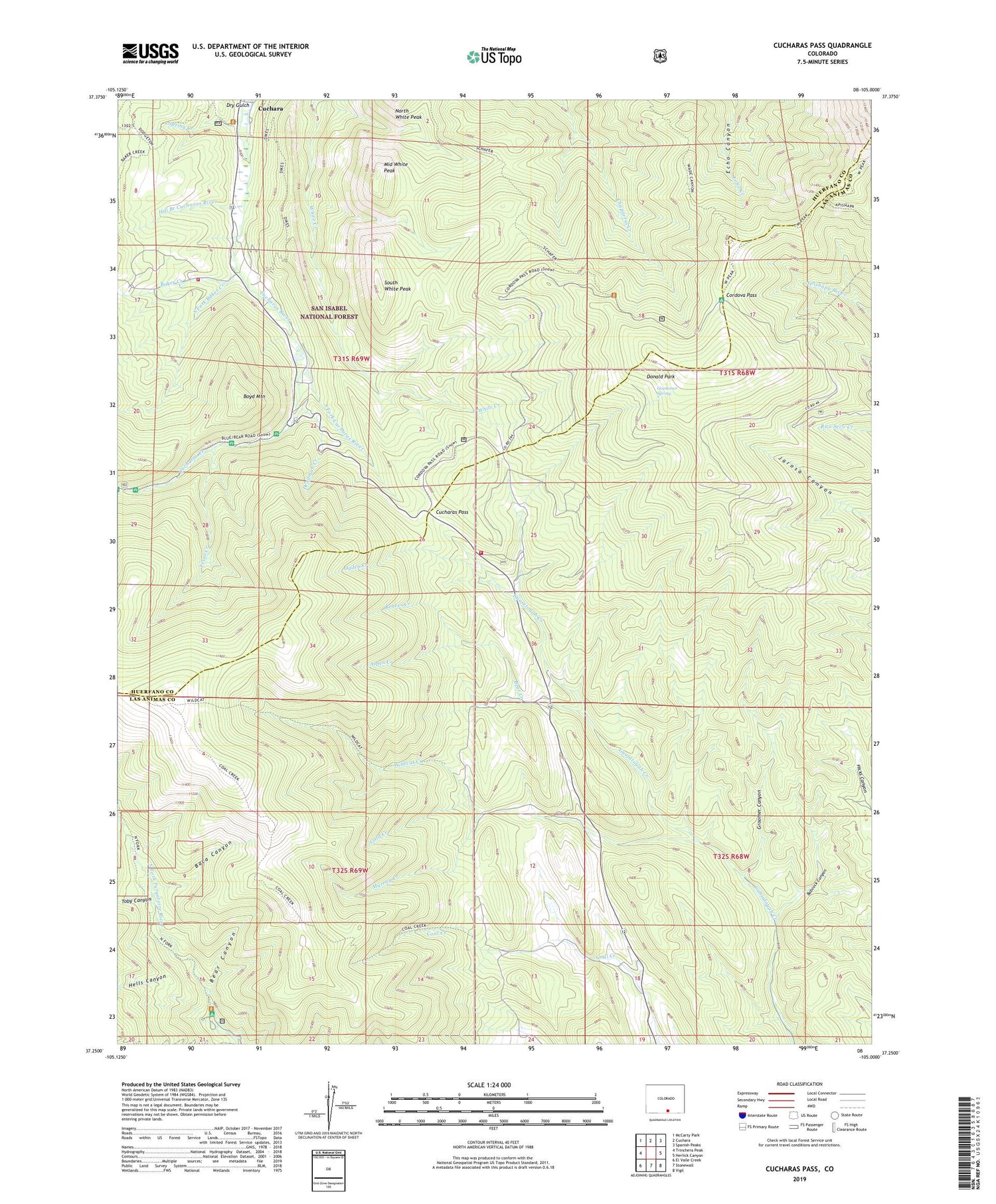 Cucharas Pass Colorado US Topo Map Image