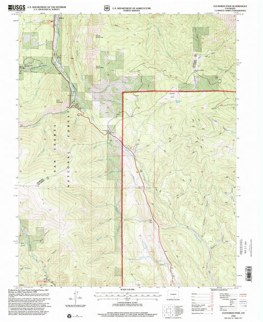 Classic USGS Cucharas Pass Colorado 7.5'x7.5' Topo Map Image