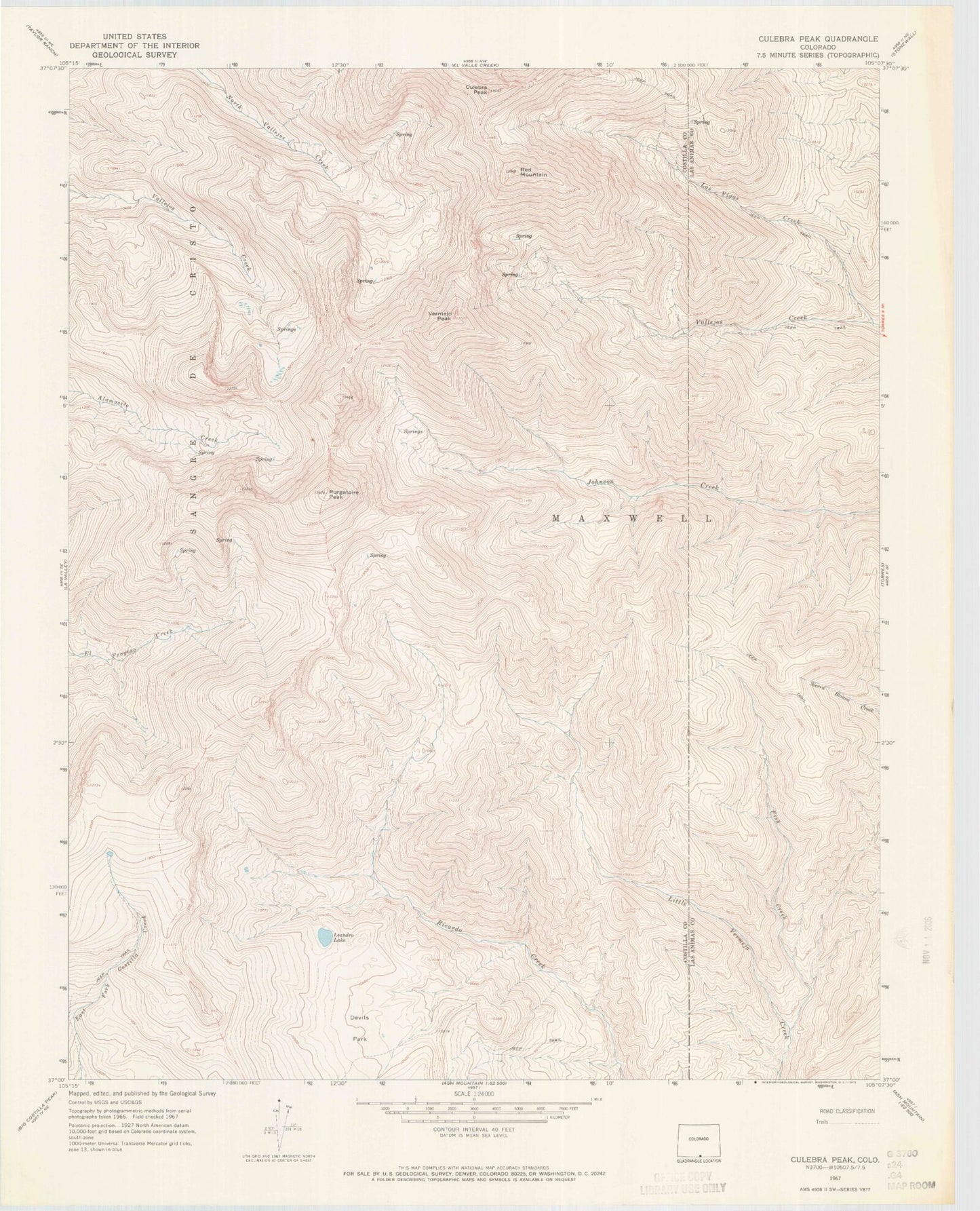 Classic USGS Culebra Peak Colorado 7.5'x7.5' Topo Map Image