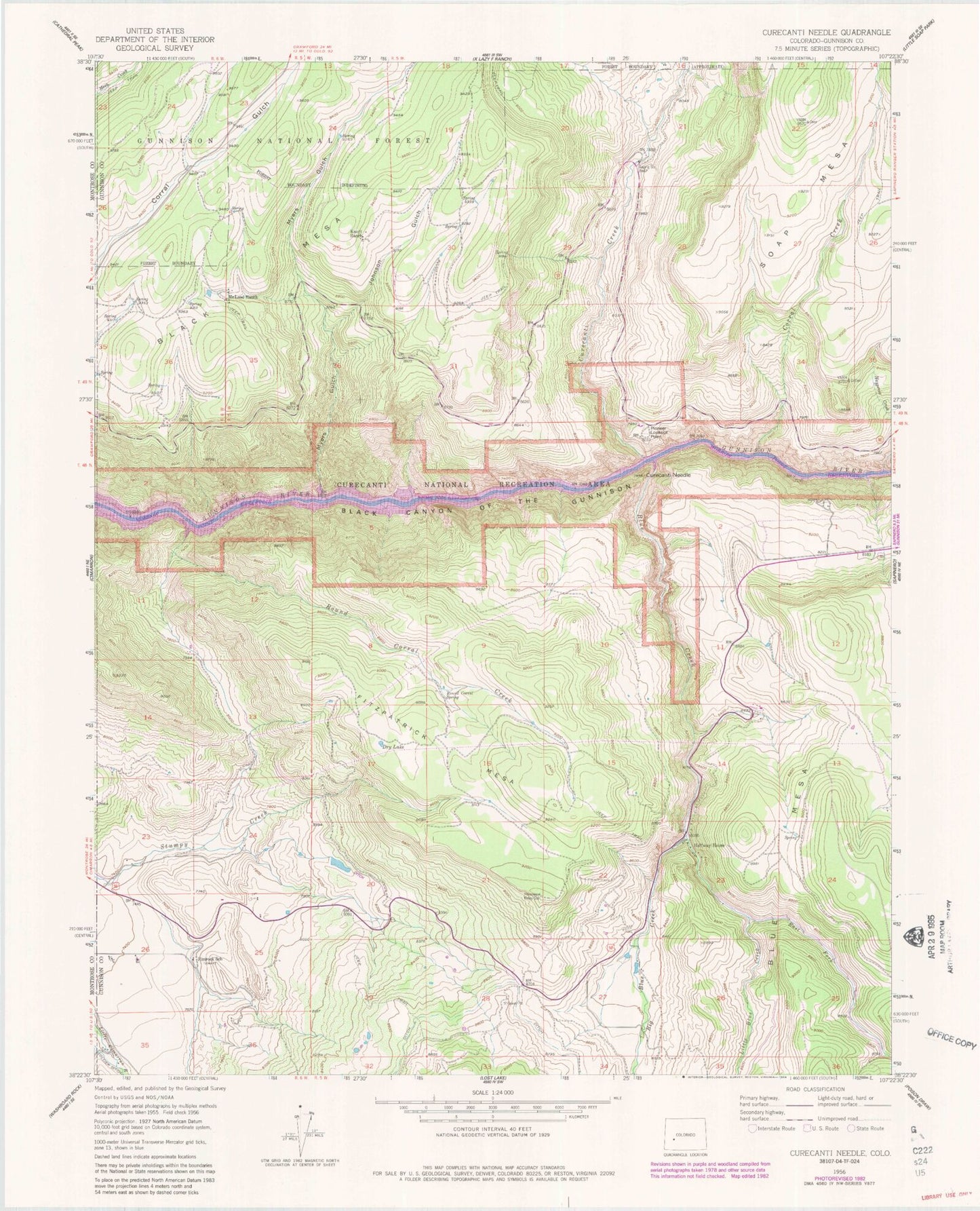 Classic USGS Curecanti Needle Colorado 7.5'x7.5' Topo Map Image