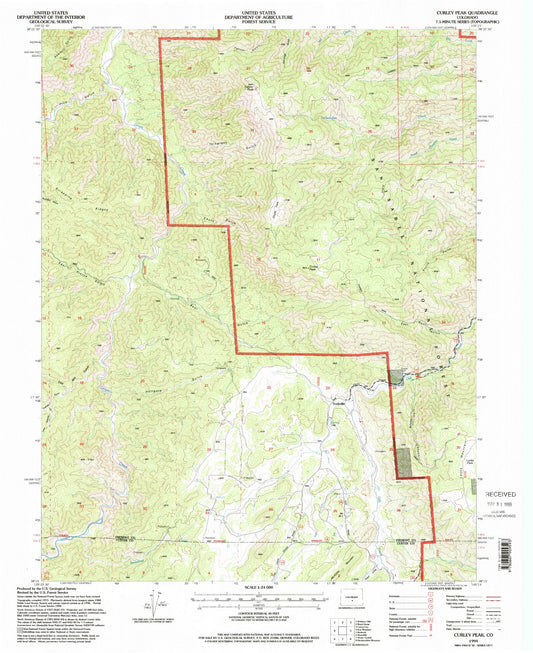 Classic USGS Curley Peak Colorado 7.5'x7.5' Topo Map Image