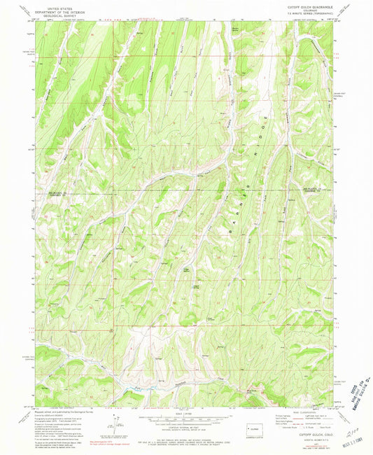 Classic USGS Cutoff Gulch Colorado 7.5'x7.5' Topo Map Image
