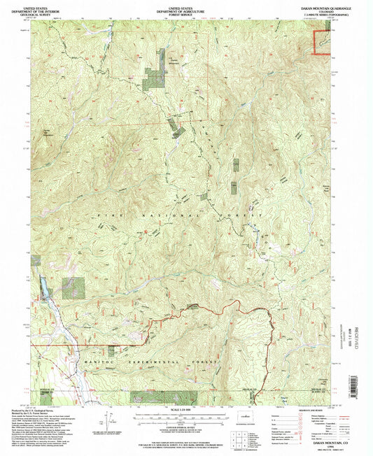 Classic USGS Dakan Mountain Colorado 7.5'x7.5' Topo Map Image