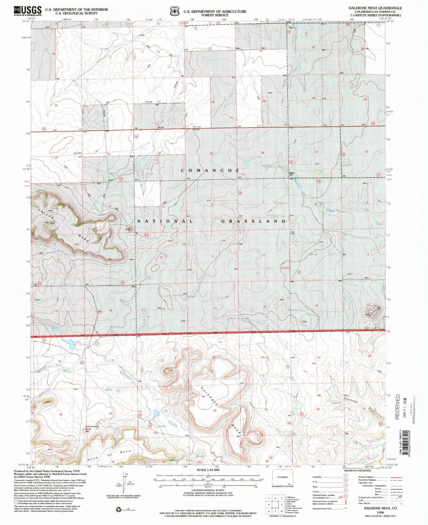 Classic USGS Dalerose Mesa Colorado 7.5'x7.5' Topo Map Image