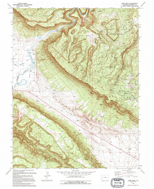 Classic USGS Davis Mesa Colorado 7.5'x7.5' Topo Map Image