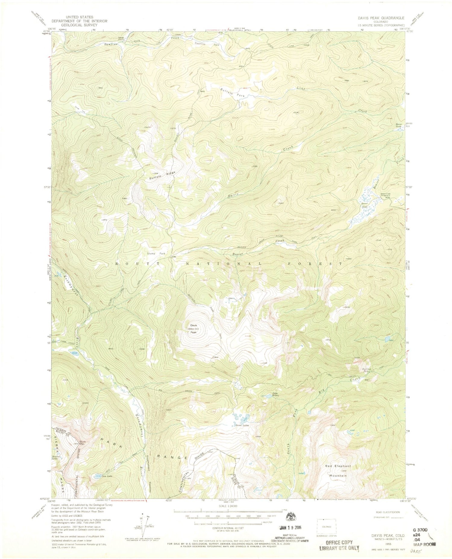 USGS Classic Davis Peak Colorado 7.5'x7.5' Topo Map Image