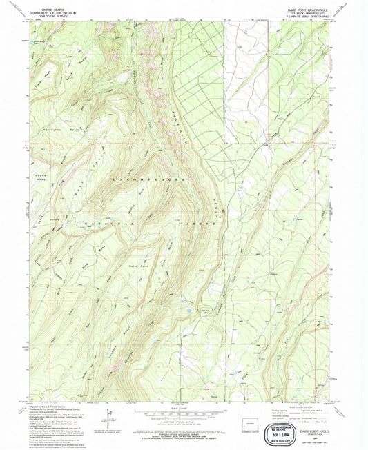 Classic USGS Davis Point Colorado 7.5'x7.5' Topo Map Image