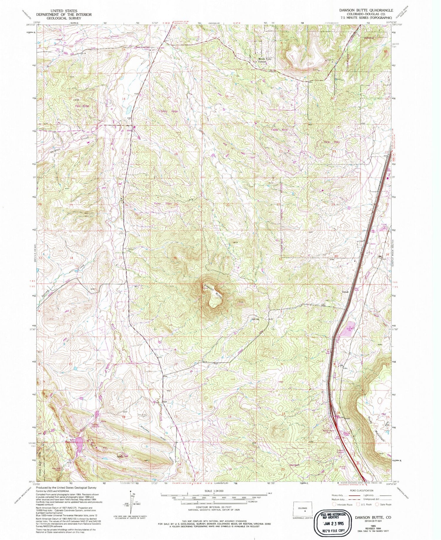 Classic USGS Dawson Butte Colorado 7.5'x7.5' Topo Map Image