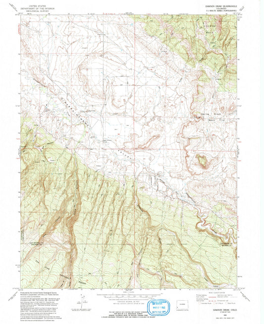 Classic USGS Dawson Draw Colorado 7.5'x7.5' Topo Map Image