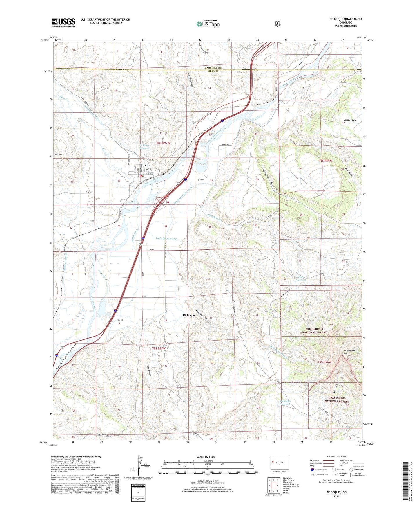 De Beque Colorado US Topo Map Image