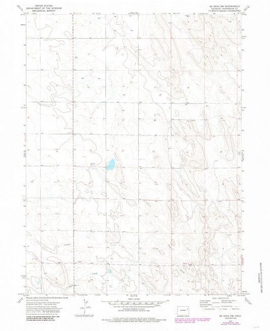 Classic USGS De Nova NW Colorado 7.5'x7.5' Topo Map Image